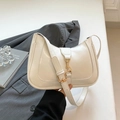 Chic white patent leather hobo bag with gold hardware and adjustable strap for women - White