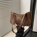 Retro leopard print shoulder bag with crocodile texture and gold bow detail - Brown