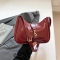 Retro burgundy crescent saddle bag with gold lobster clasp and adjustable strap - Red