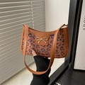 French style leopard print underarm bag with a golden bow buckle for women - Caramel color