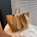 Minimalist khaki large capacity tote bag with long shoulder straps for office and shopping - Khaki