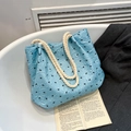 Bolso tote azul claro con estampado de lazos y asas de cuerda de algodón estilo casual - Azul