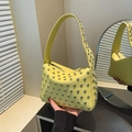 Vibrant yellow punk rivet handbag with silver studs and lychee pattern leather - Yellow