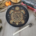 Shaman drum with golden turtle mandala pattern and wooden mallet for ethnic music - Turtle Style