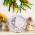 Pink shamanic drum with artistic raven print and plush head wooden drumstick - Crow Style