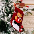 Calcetín navideño de arpillera roja con reno 3D y patrones de cuadros clásicos - Reno (SDW033)