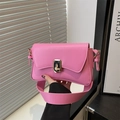 Barbie pink rectangular shoulder bag with golden lock and wide strap for elegant women - Rose Pink