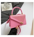Elegant pink crocodile pattern handbag with gold metal handles and adjustable strap - Pink
