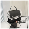 Sac bandoulière Lolita noir avec bordure en dentelle blanche et double nœud - Noir