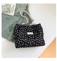 Quilted black tote bag with white bow pattern and dual straps for women's fashion - Without Pendant / Black