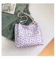 Chic purple bow print spotted shoulder bag with leather patch and ivory straps - Without Pendant / Purple