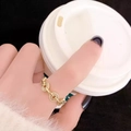 New Chinese vintage style 18K gold chain ring with sparkling micro-paved zircons - Coin Ring Style / Gold