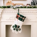 Kerstmis kous in pootvorm van pluche met groen ruitpatroon en rode strik - Groen