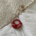 Mini semi-circle handbag in glossy red metallic finish with stylish gold chain strap - Red