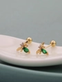 Gold bee stud earrings with green zircon and secure screw back design for women - Bee Shape-Green Stone / Gold Plated Copper