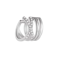 Detailopname van zilveren gelaagde ear cuff met zirkonia voor oren zonder gaatjes - Kruis Ear Cuff - Linkeroor Enkel (Witgoud Verguld Koper)