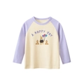 T-shirt gialla da bambina a maniche lunghe con maniche raglan lavanda e stampa di orsi - 90cm / Albicocca/Lavanda