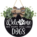 Targa di benvenuto con eucalipto e fiocco, ghirlanda rustica in legno a tema cani - Nero