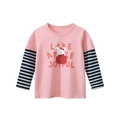 Rosa Kinder Langarmshirt im Lagen-Look mit gestreiften Ärmeln und Hasen-Motiv - 90cm / Rosa
