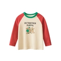 Kinder Langarmshirt mit Raglanärmeln, Bären-Print und roten Ärmeln in Cremeweiß - 90cm