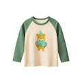 Maglia bambini a maniche lunghe raglan con stampa orso in crema e verde bosco - 90cm / Albicocca/Verde Salvia