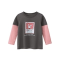 T-shirt fille gris et rose à manches superposées avec motif de lapin mignon - 90cm / gris foncé