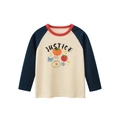 Mädchen Langarm-Raglan-T-Shirt mit Justice-Text und süßen Cartoon-Prints in Off-White - Beige/Königsblau / 90cm