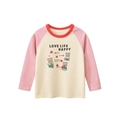 Mädchen Langarmshirt mit rosa Raglanärmeln, Bären-Print und Love Life Happy Text - Reisaprikose / Rosa / 90cm