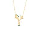 Gold stainless steel leaf necklace with round and square green gemstones - Green Zirconia Tree of Life Necklace