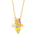 Golden ice cream pendant necklace with multi-colored enamel and heart-shaped zircon stones - Ice Cream Heart / Gold
