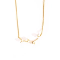 Gold stainless steel necklace featuring elegant white flower charms on a curved bar pendant - Smiling Flower Stainless Steel Necklace - Gold