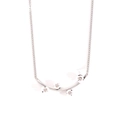 Elegant silver stainless steel necklace with curved bar and four white enamel flowers - Smiley Flower Style (0268) - Silver
