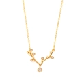 Golden branch necklace with zircon accents and a square main stone pendant - Reindeer Necklace - White Zirconia