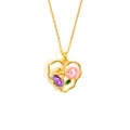 Artistic heart necklace with pink and purple tulips in a golden organic frame - Heart Oil Painting-Gold 0235