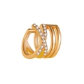 Vierlaagse 18K vergulde ear cuff met zirkonia steentjes en gekruist lijnontwerp - Kruis Ear Cuff - Linkeroor Enkel (Goud Verguld Koper)