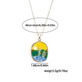 Enamel flower necklace with silver chain and white pearl detail for women - Oval Sunset Landscape Style (EXRGN0242)