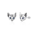 Vintage S925 zilveren sfinx kat oorknopjes met blauwe edelsteen ogen in punk stijl - Blauwoog Kat Stijl