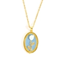 Collier doré avec pendentif ovale, rose blanche et émail bleu de style vintage - Style Fleur Blanche Ovale Doré (TYGN0247)