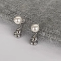 Pendientes de perlas con forma de calabaza plateada y grabado floral estilo vintage - Pendientes de Perla Blanca Calabaza Plateado