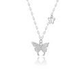 Elegant butterfly pendant necklace with zircon pavé and stylish clover-shaped chain - Single Layer Sparkling Butterfly Necklace (Platinum Color)