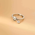 S925 sterling silver Lucky Cat ring with dangling coin charm and adjustable open band - Lucky Cat Style