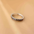 Vintage silver Maneki-neko ring featuring 'Wealth' character engraving with open band design - Wealth and Prosperity Style