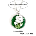 Enamel flower necklace in green and white with 40cm+6cm silver chain and dimensions - Round Dark Green Floral Style (EXRGN0252)