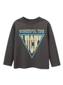 T-shirt a maniche lunghe in cotone grigio antracite per bambini con stampa grafica - 120cm / grigio scuro