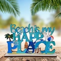 Decorazione spiaggia in legno con scritta Beach is my HAPPY PLACE e temi marini - Stile Happy Place