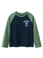 Kids long sleeve raglan T-shirt in dark blue and green with cartoon bear graphic - Noble Blue/Ivy Green (Loose Fit) / 120cm