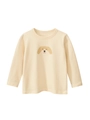 Long-sleeved cotton T-shirt for girls featuring a cute cartoon dog print in beige - Beige Apricot / 90cm