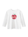 Maglietta bianca a maniche lunghe in cotone per bambina con stampa a mela rossa unica - 90cm / Bianco Sporco
