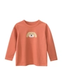 Orange long-sleeved kids' cotton T-shirt with cute sleeping puppy cartoon print - Dark Orange / 90cm