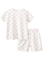Kids cotton short sleeve pajama set with rainbow prints on white T-shirt and shorts - Size 90 / Off-white Rainbow